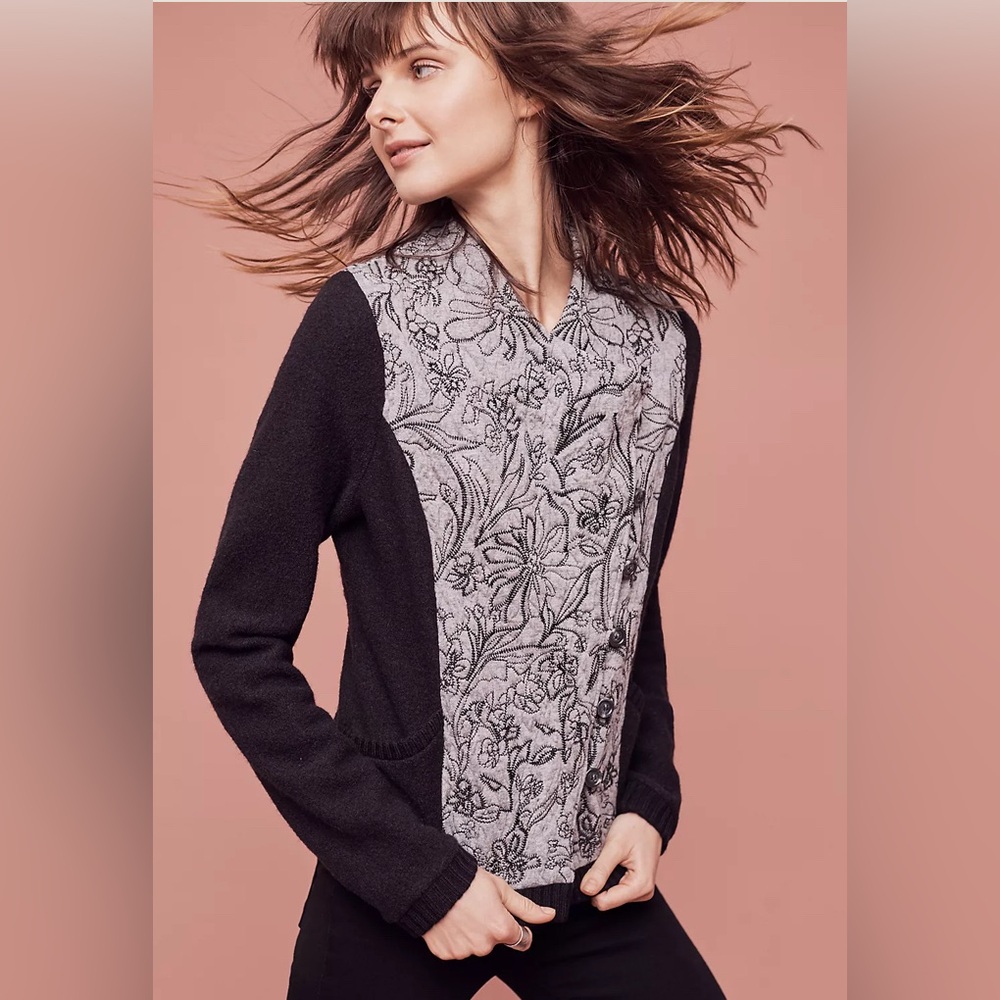 Anthropologie Knitted and Knotted Burke Embellished Bomber Jacket